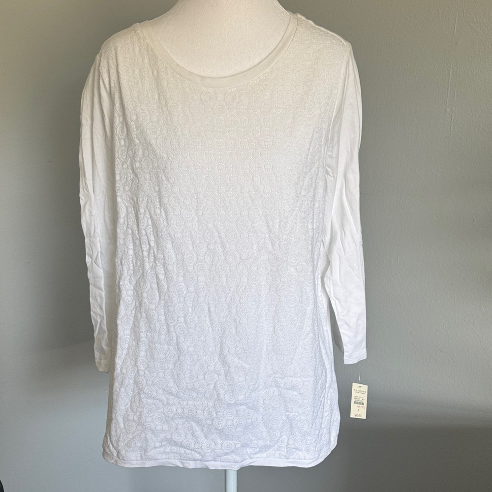 Talbots White Textured quarter Sleeve Top